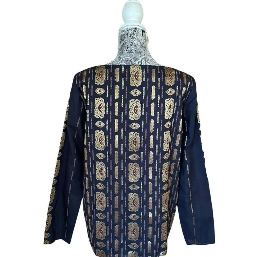 Tory Burch Long Sleeve Jacquard Top Blue Size 12